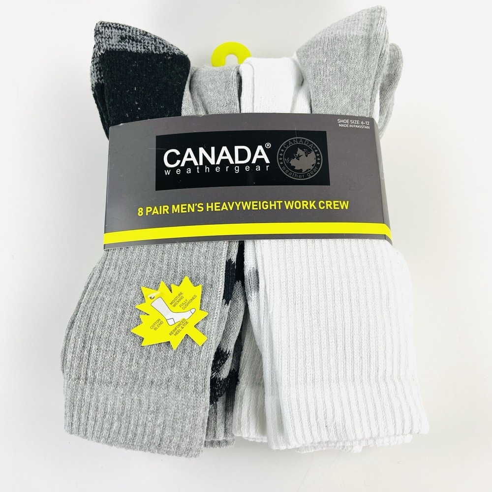 Canada Weathergear Heavyweight Work Gray Crew Socks Mens 8 Pair Shoe Sz 6-12 NWT